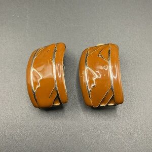 Vintage Brown and Silver tone Clip On Earrings